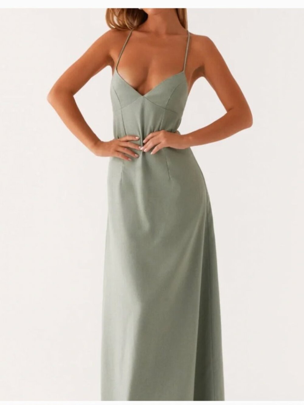 Peppermayo Middle Ground Linen Maxi Dress - Sage